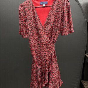 Blue Rain Red and Black Cheetah Wrap Dress